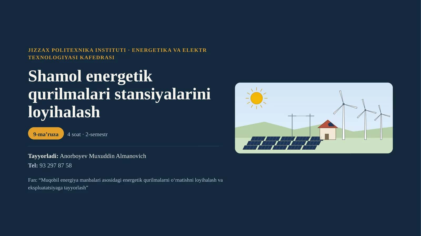 Shamol energetik qurilmalari stansiyalarini loyihalash