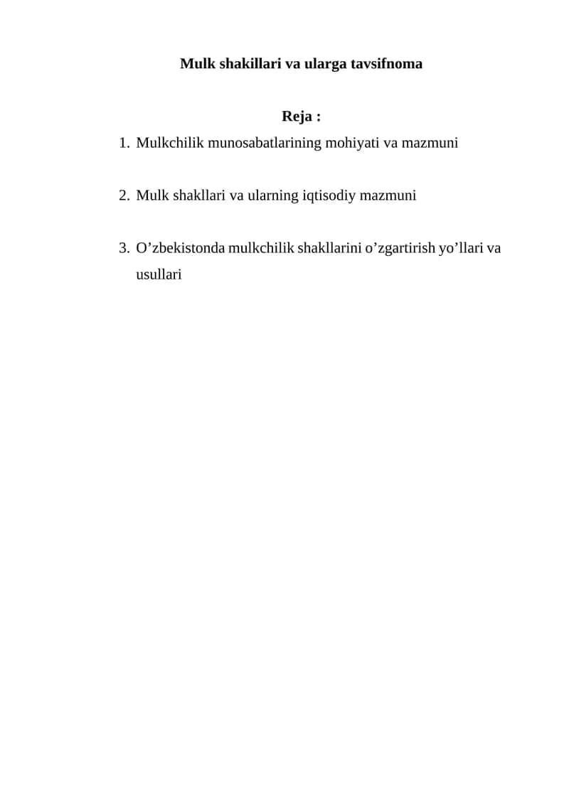 Mulk shakillari va ularga tavsifnoma