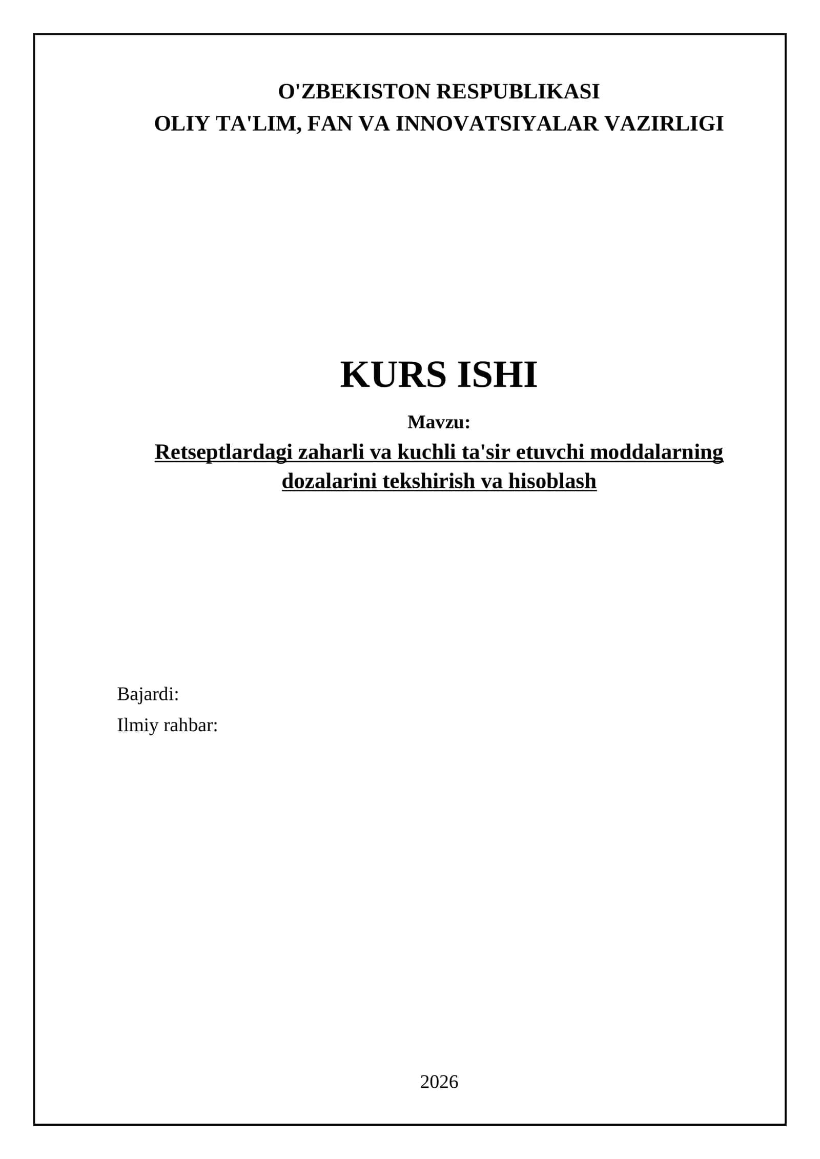 Zaharli va kuchli ta'sir etuvchi moddalarning dozalarini tekshirish va hisoblash