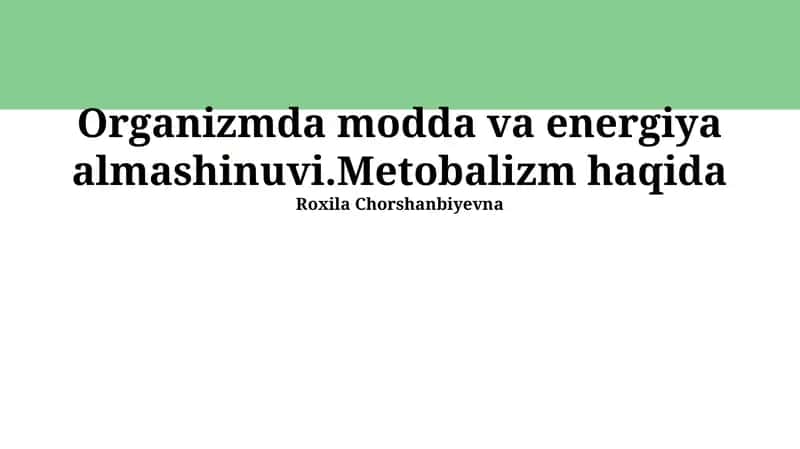 Modda va Energiya Almashinuvi