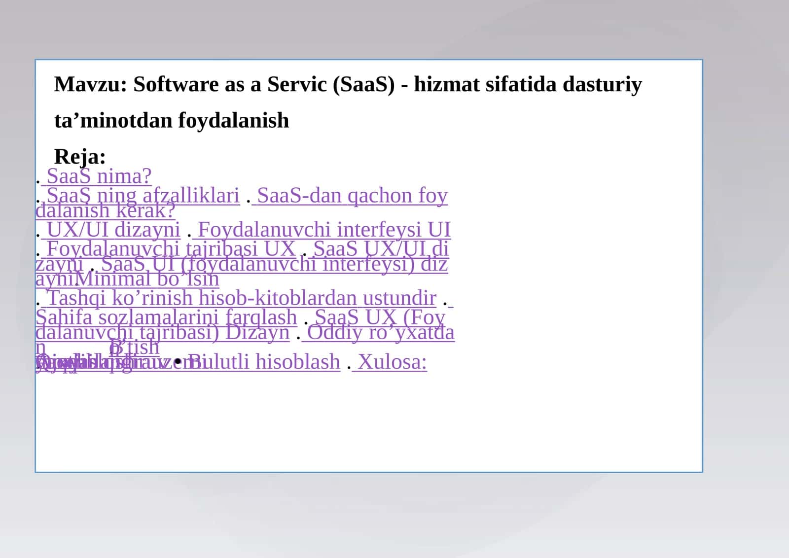 Software as a Serviсe (SaaS) - hizmat sifati da sturiy ta’minotdan foydalanish