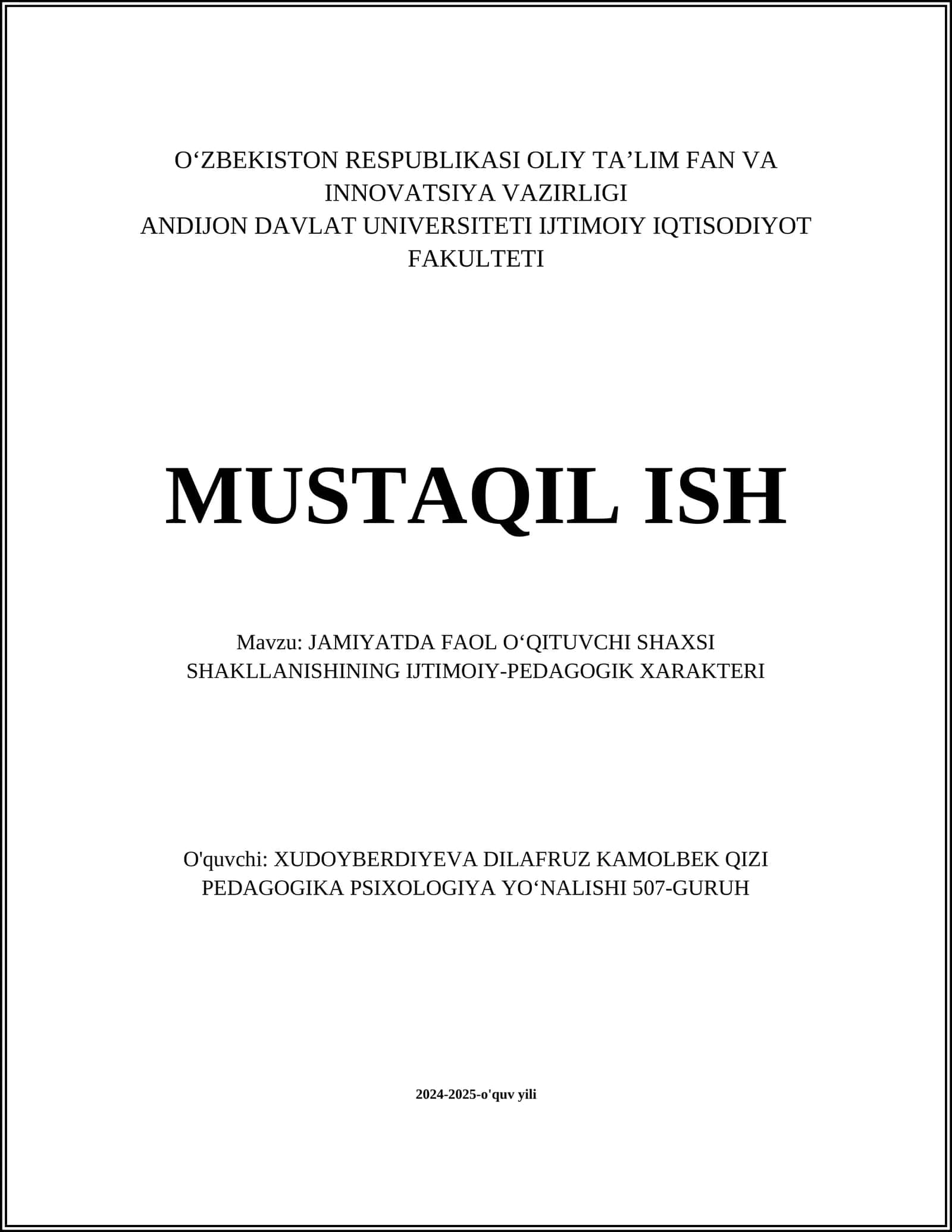 JAMIYATDA FAOL O‘QITUVCHI SHAXSI SHAKLLANISHINING IJTIMOIY-PEDAGOGIK XARAKTERI
