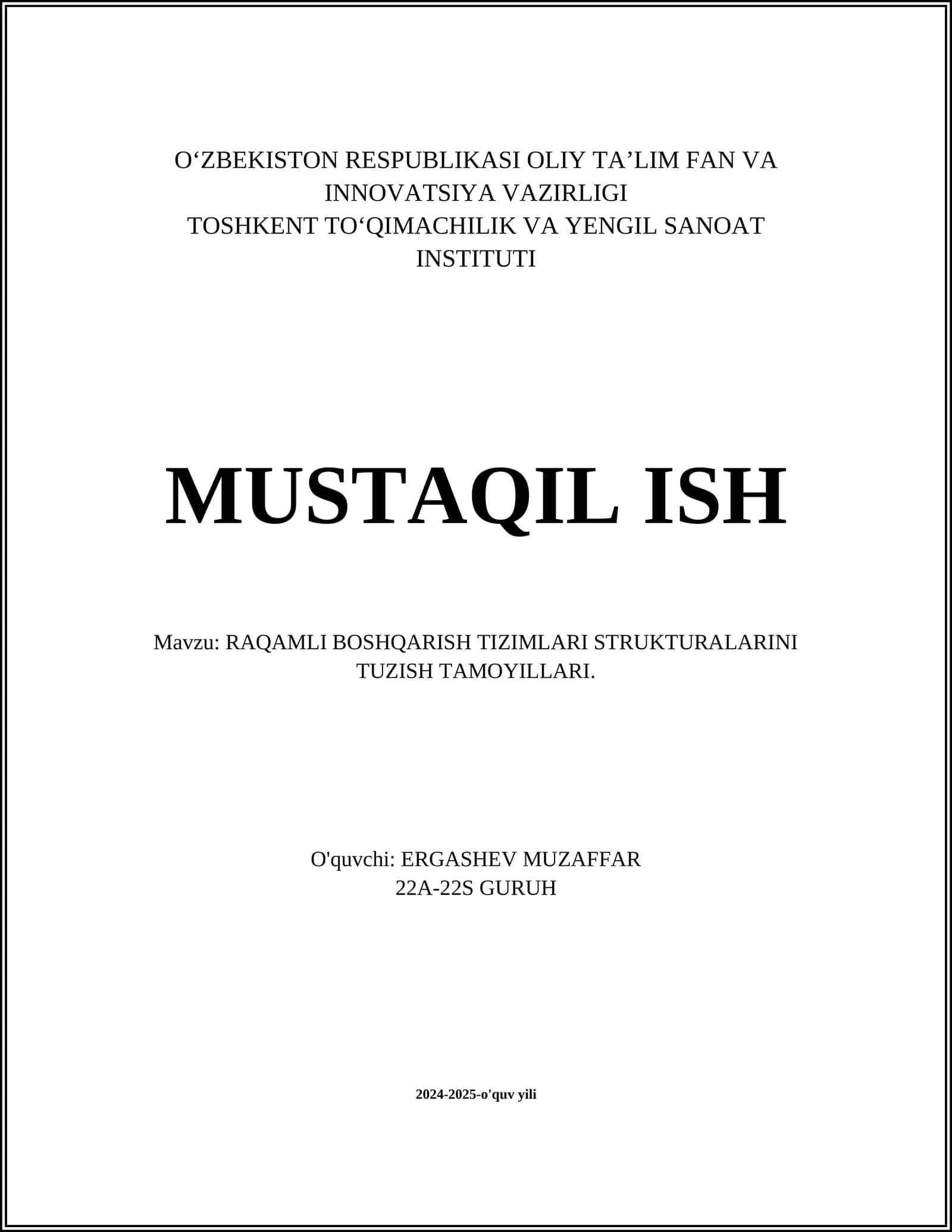 Raqamli boshqarish tizimlari asoslari
