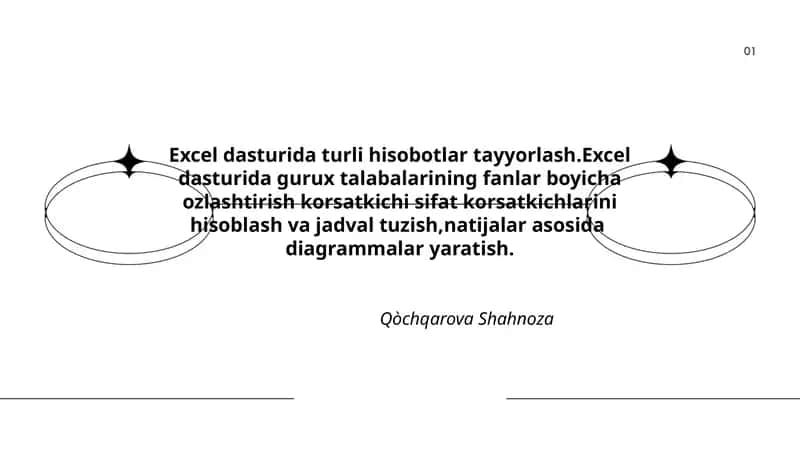 Excel dasturida turli hisobotlar tayyorlash