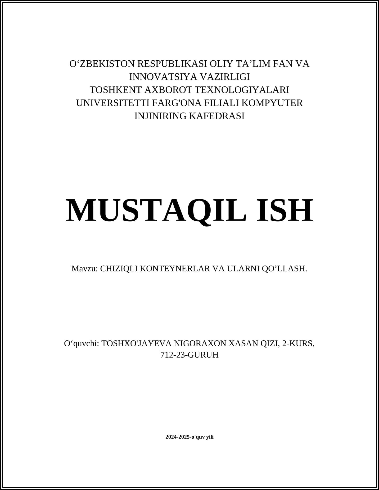 CHIZIQLI KONTEYNERLAR VA ULARNI QO’LLASH
