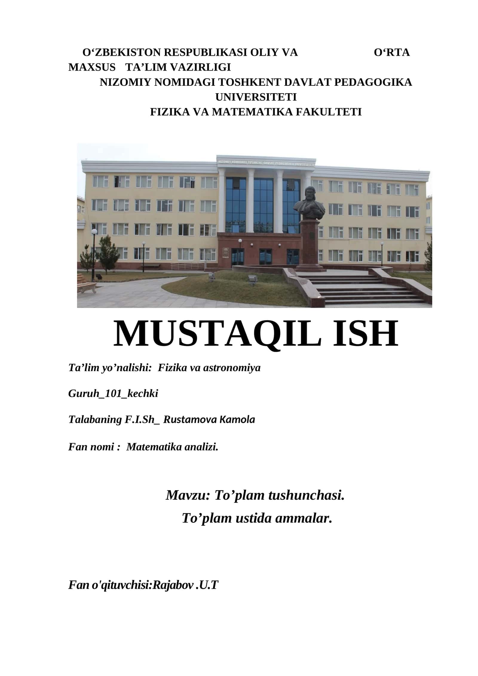 Matematika analizi - To'plam tushunchasi
