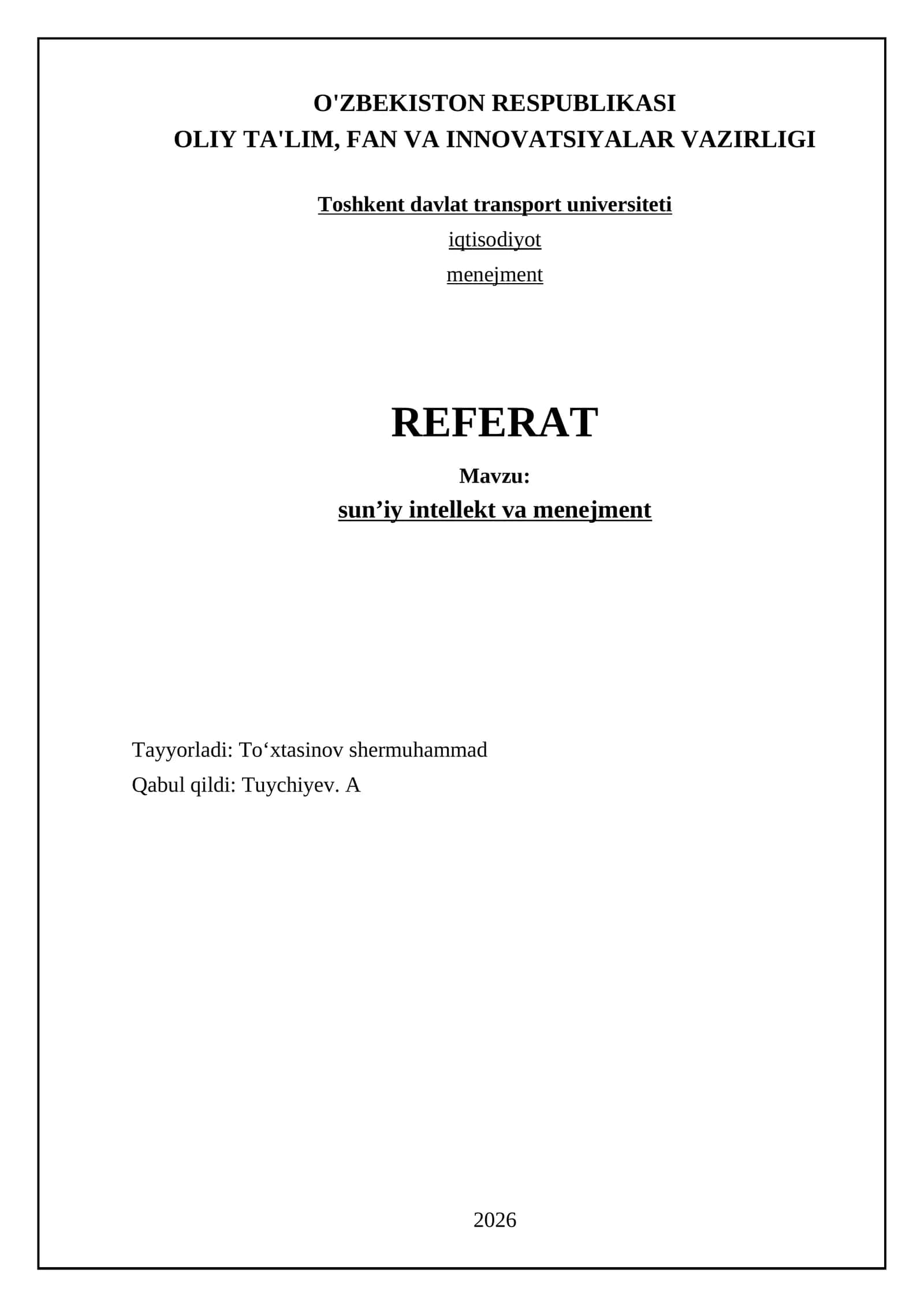 sunʼiy intellekt va menejment