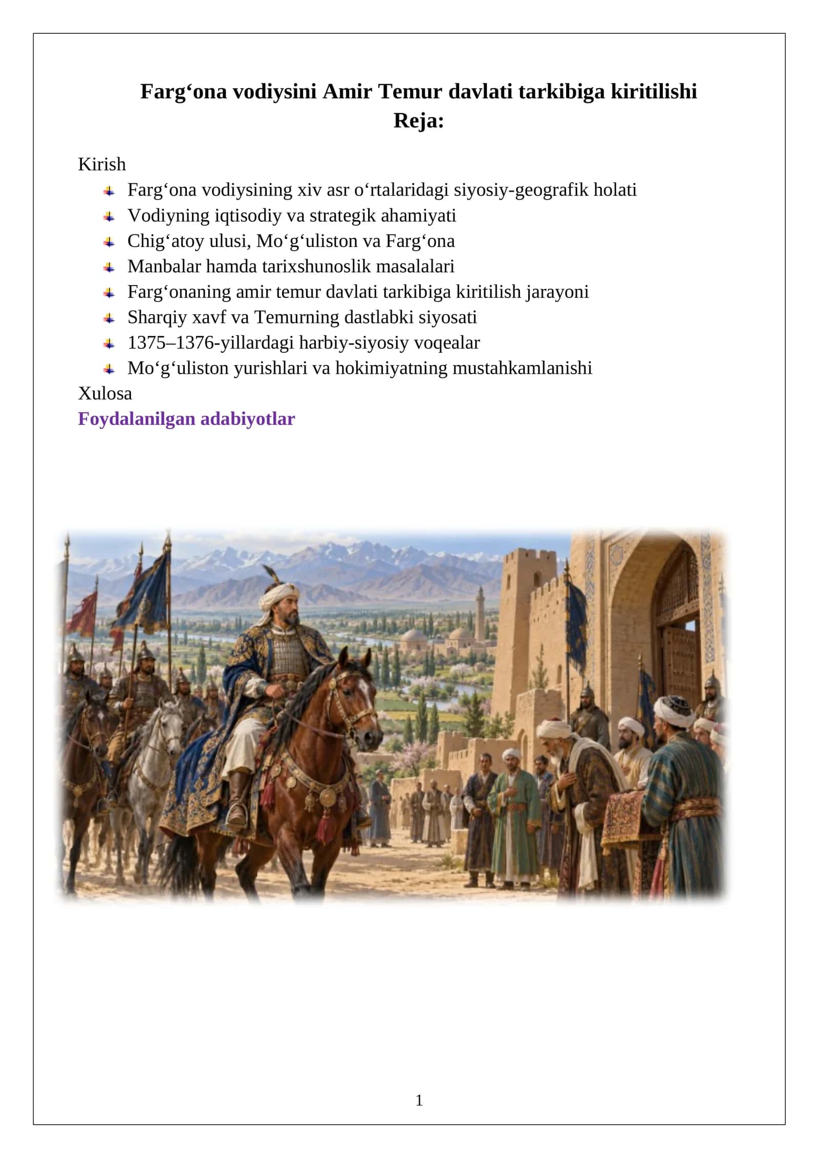 Farg‘ona vodiysini Amir Temur davlati tarkibiga kiritilishi