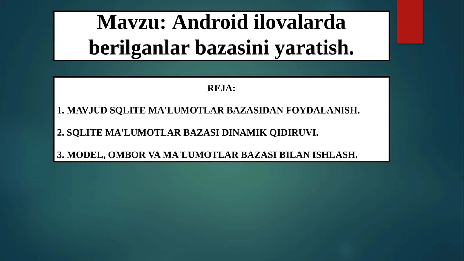 Android ilovalar dasturini yaratish