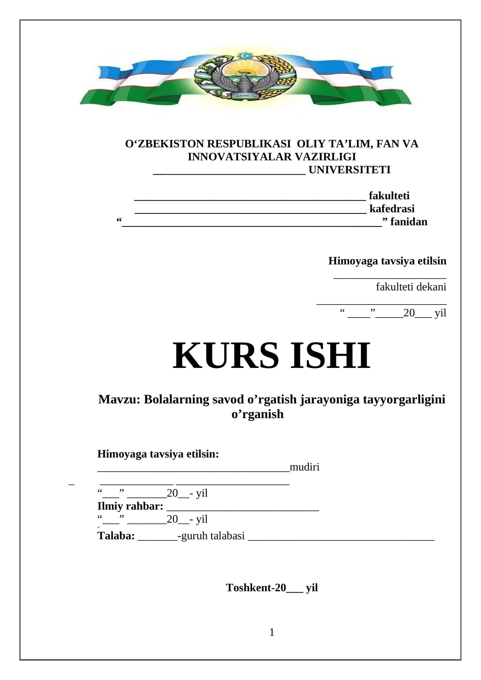 Bolalarining savod o'rgatish jarayoniga tayyorgarligini o'rganish
