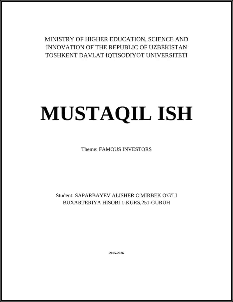 TOSHKENT DAVLAT IQTISODIYOT UNIVERSITETI - MUSTAQIL ISH