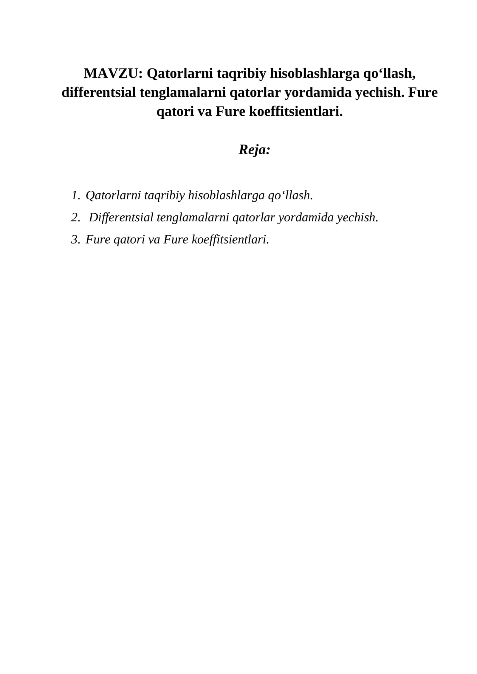 Fure qatori va Fure koeffitsientlari