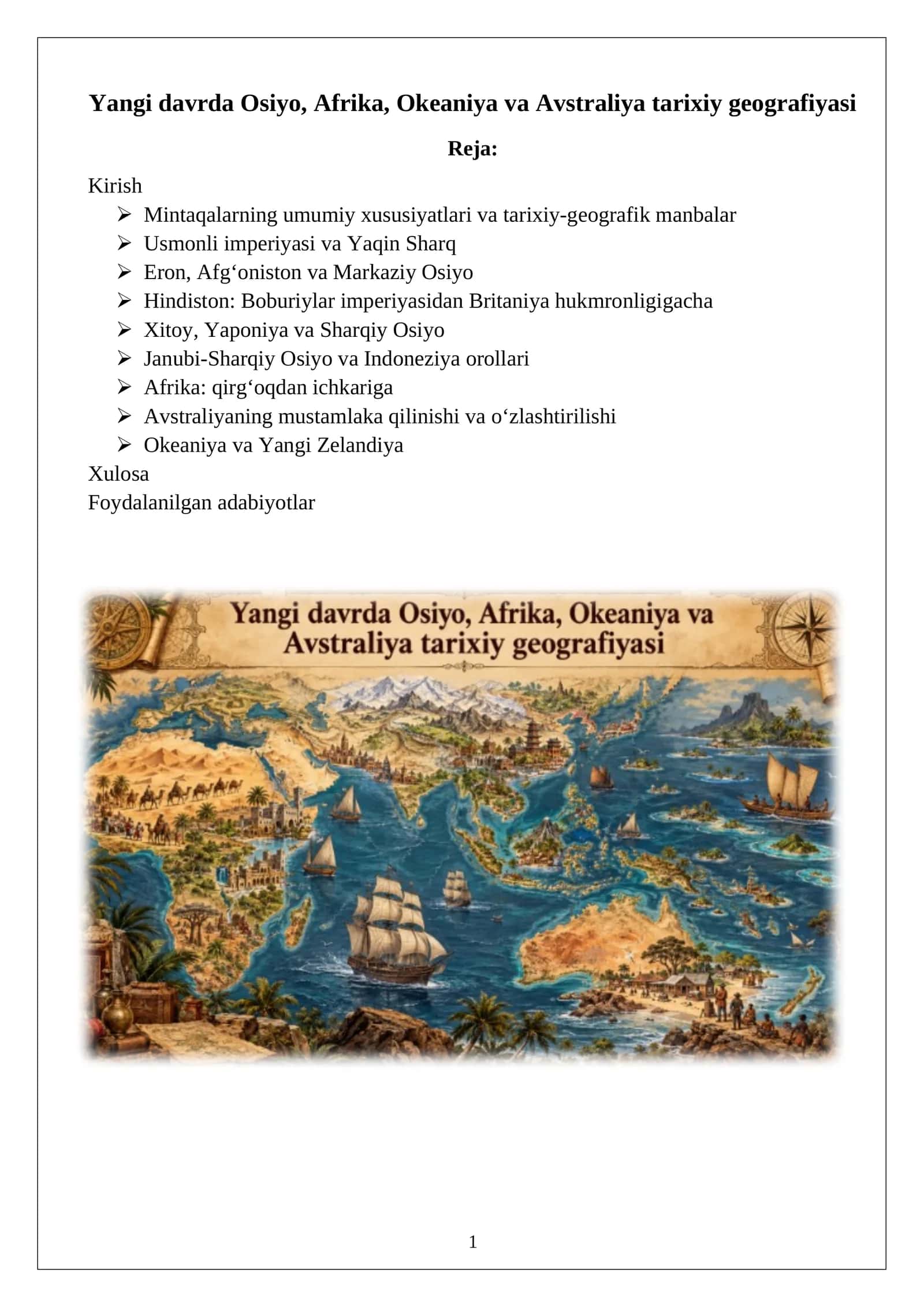 Yangi davrda Osiyo, Afrika, Okeaniya va Avstraliya tarixiy geografiyasi
