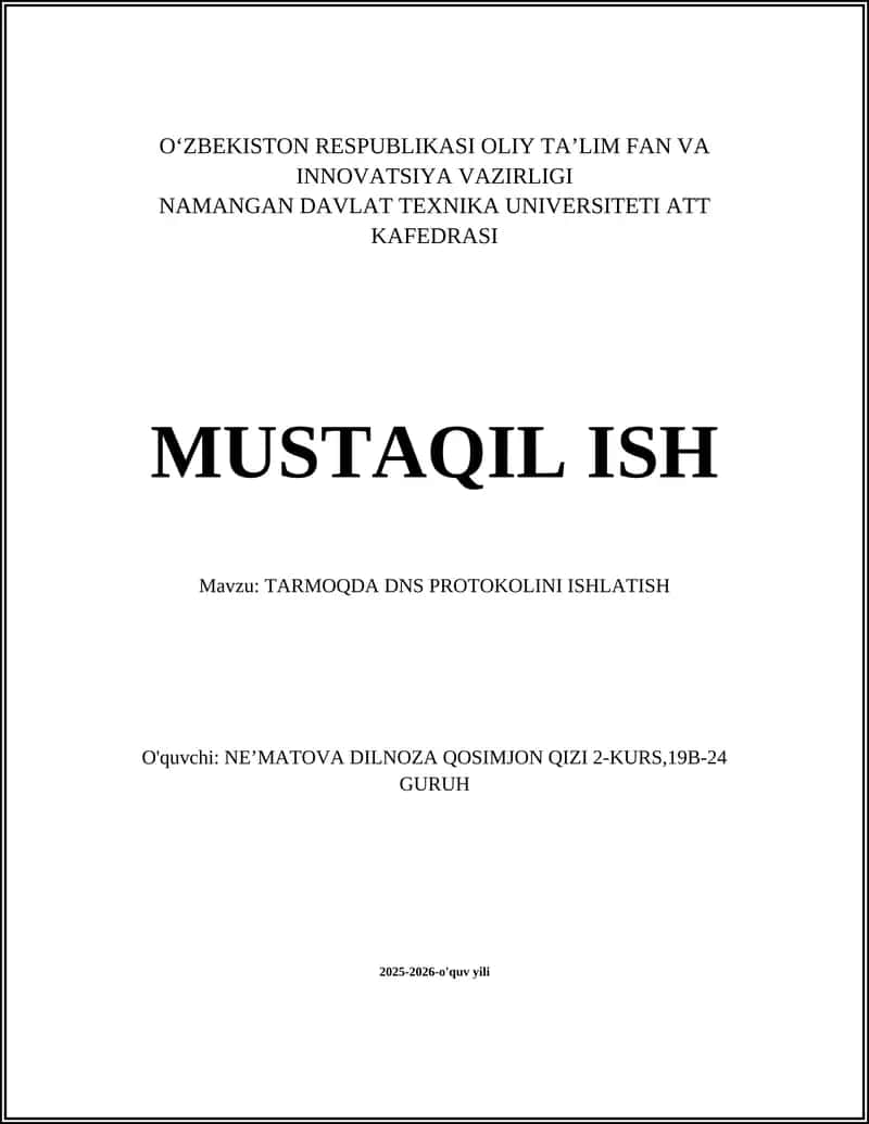TARMOQDA DNS PROTOKOLINI ISHLATISH