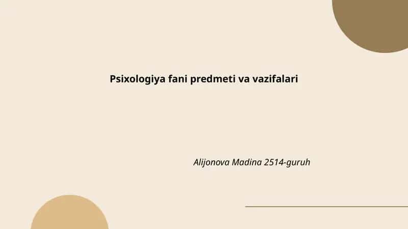 Psixologiya fani predmeti va vazifalari