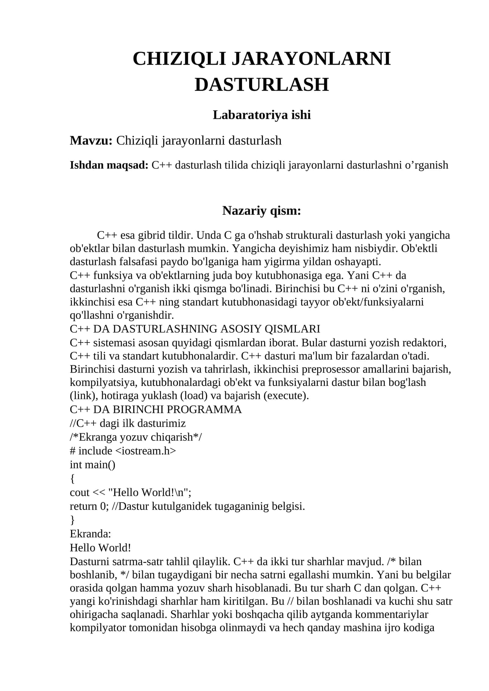 Chiziqli jarayonlarni dasturlash