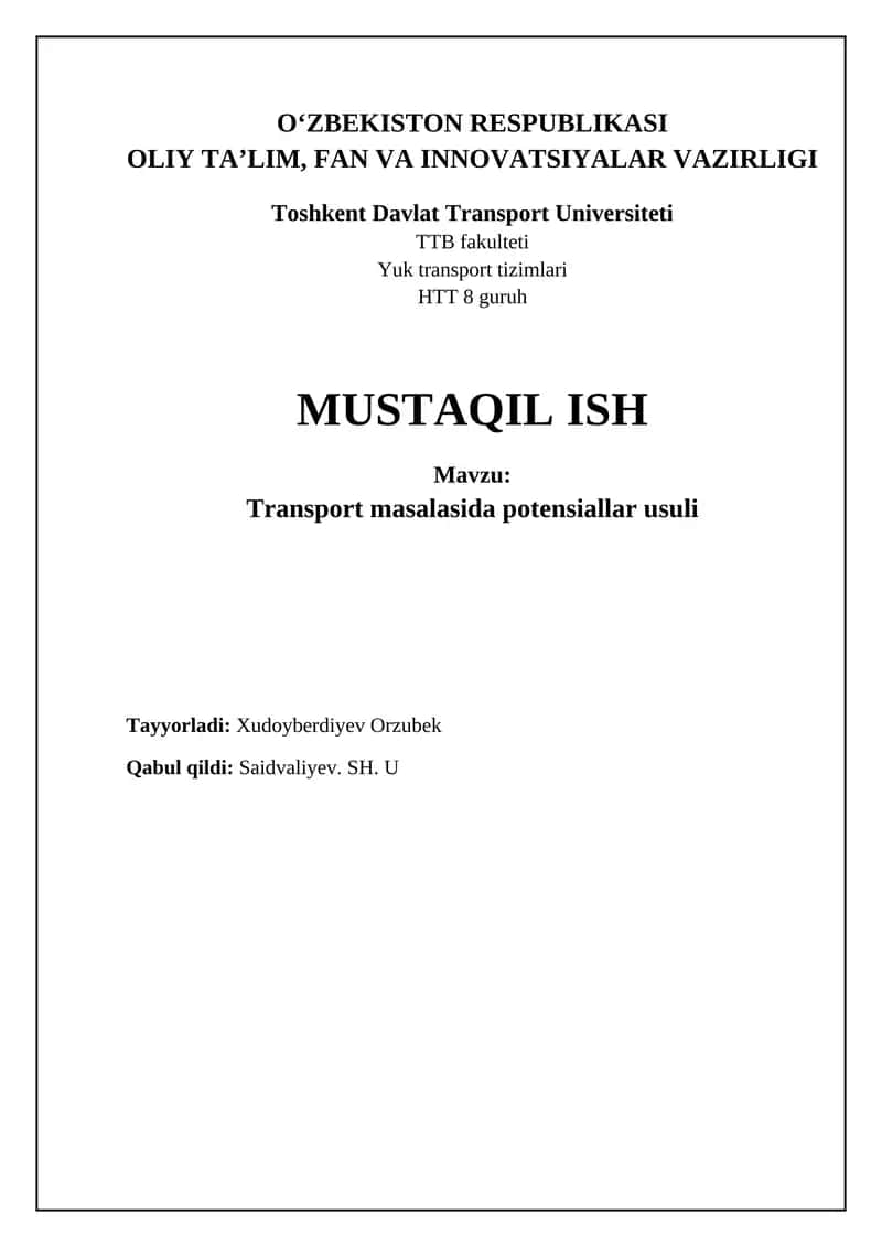 Transport masalasida potensiallar usuli