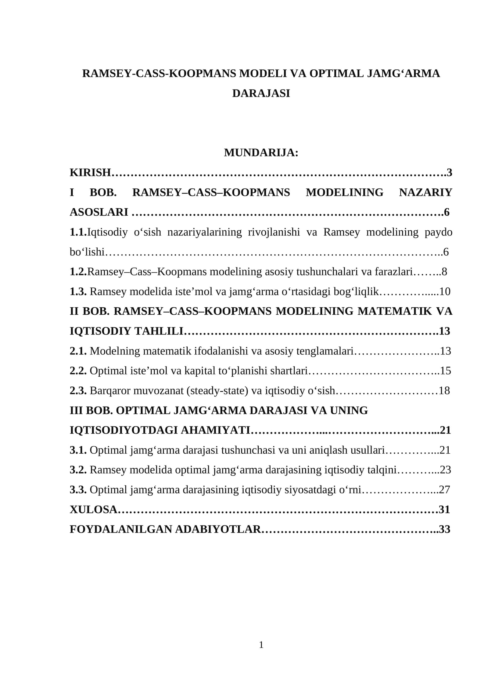 Ramsey-Cass-Koopmans modeli va optimal jamgʻarma darajasi