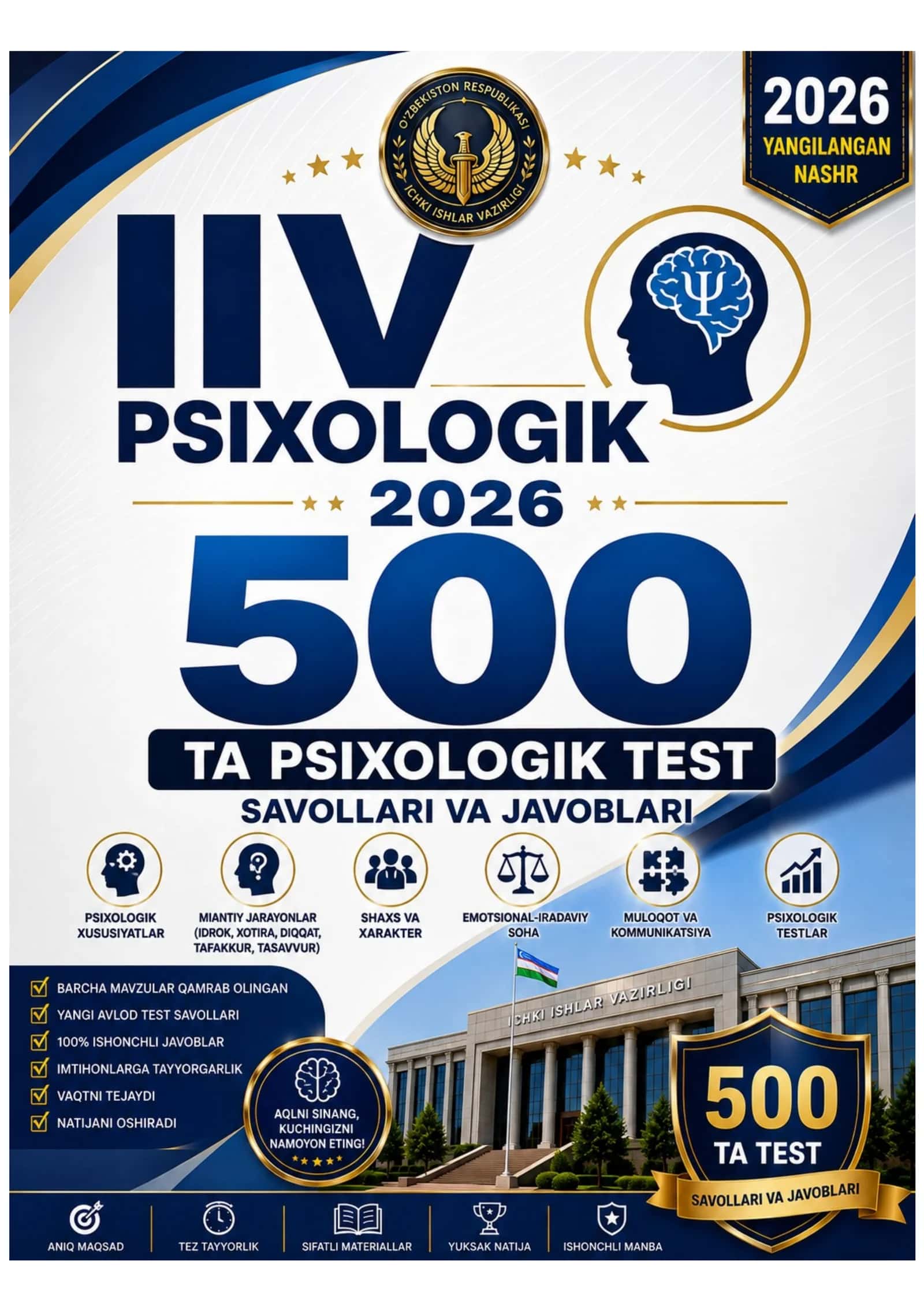 IIV PSIXOLOGIK 2026-YIL - 500 TA PSIXOLOGIK TEST SAVOLLARI VA JAVOBLARI