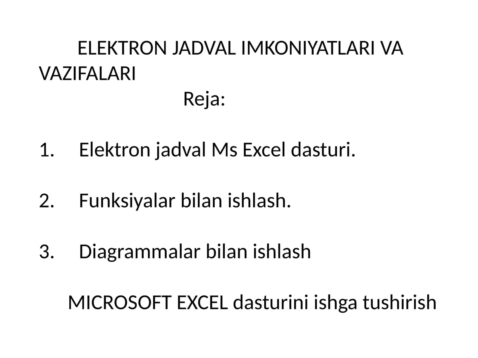 ELEKTRON JADVAL IMKONIYATLARI VA VAZIFALARI