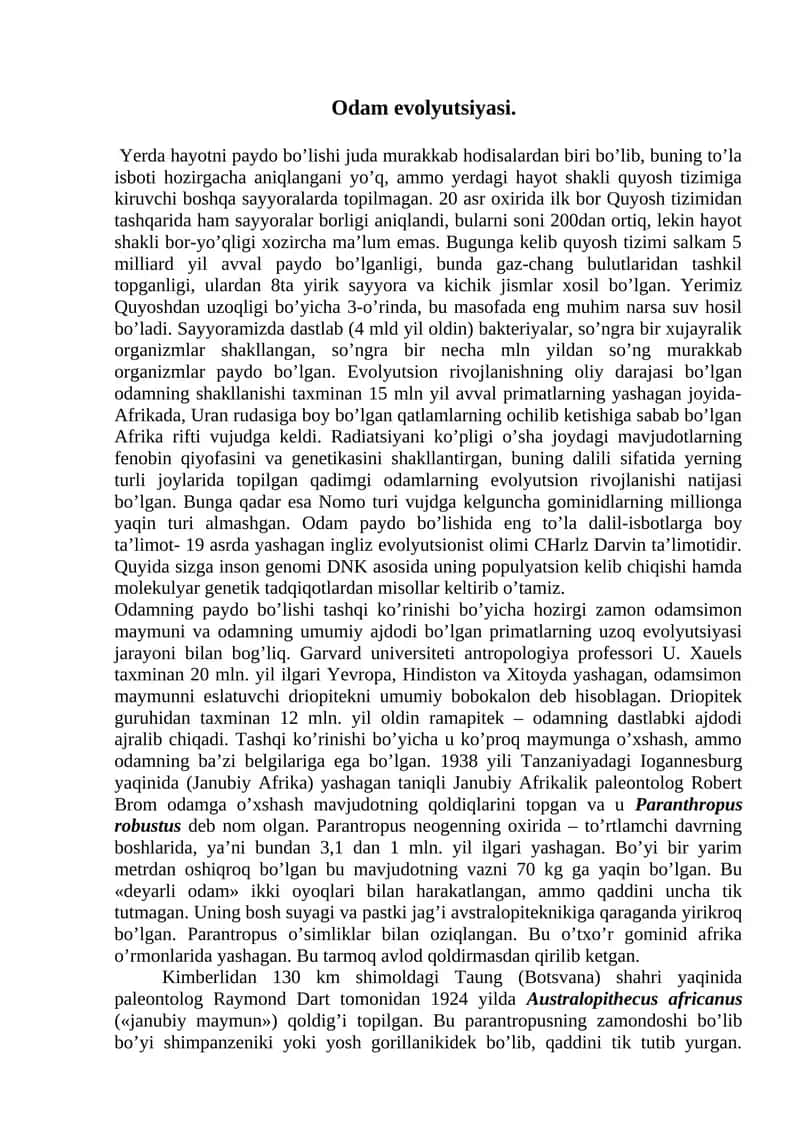 Odam evolyutsiyasi.