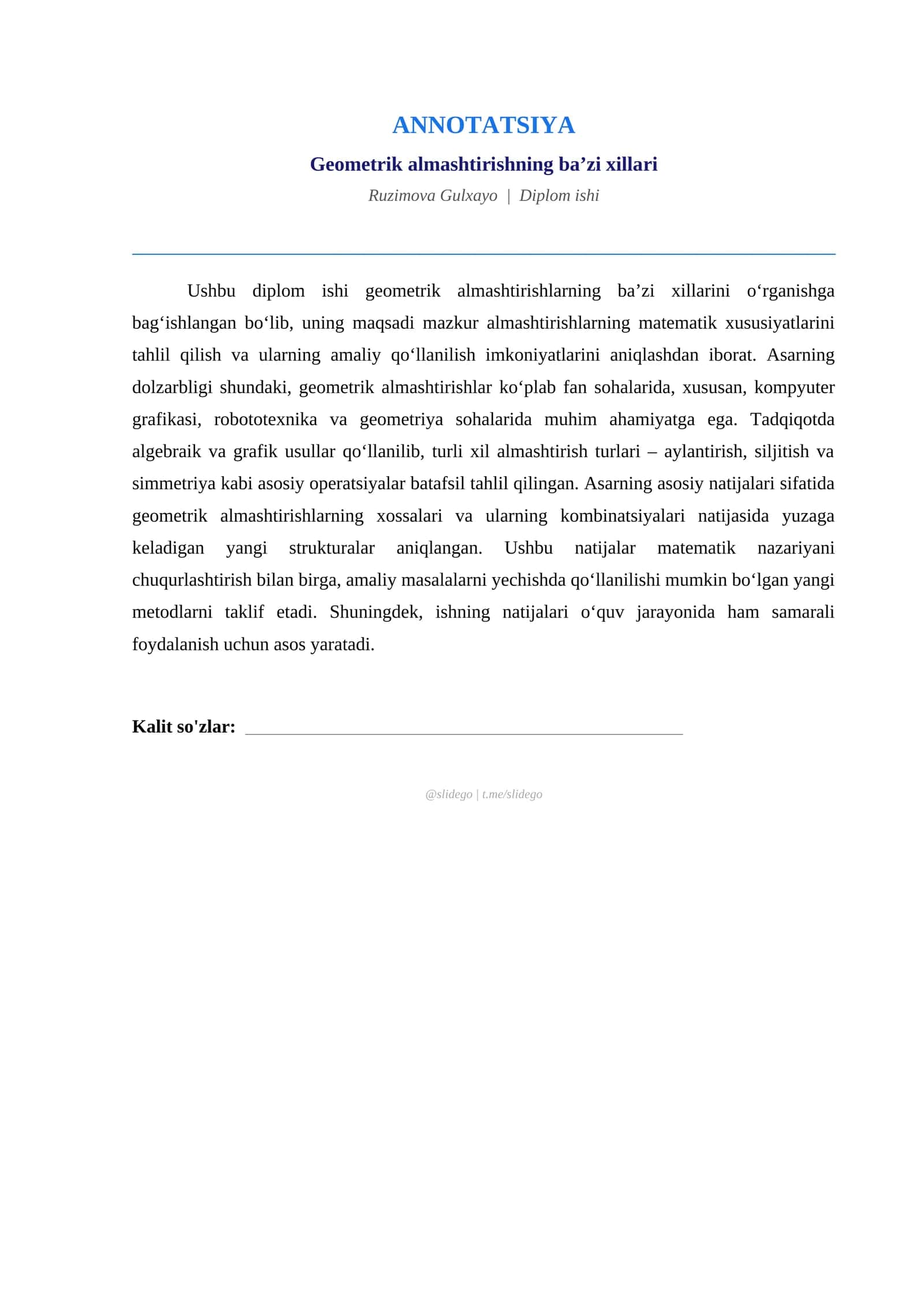 Geometrik almashtirishning baʼzi xillari