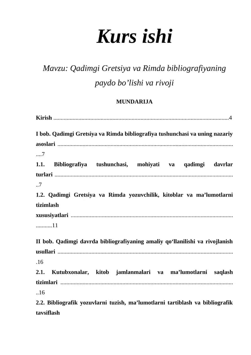 Qadimgi Gretsiya va Rimda bibliografiyaning paydo bo’lishi va rivoji