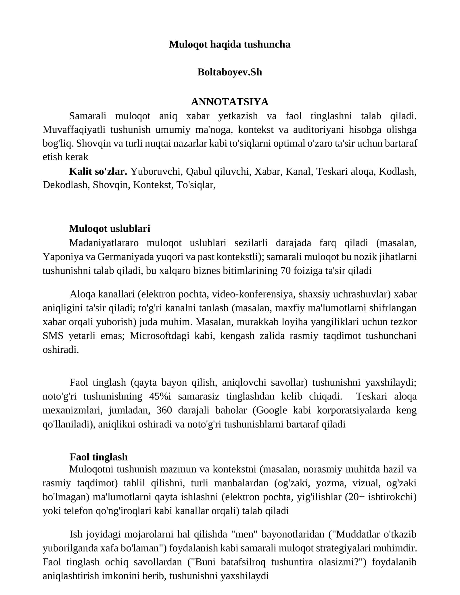 Muloqot haqida tushuncha