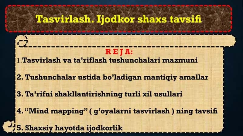 Tasvirlash. Ijodkorshaxstavsifi