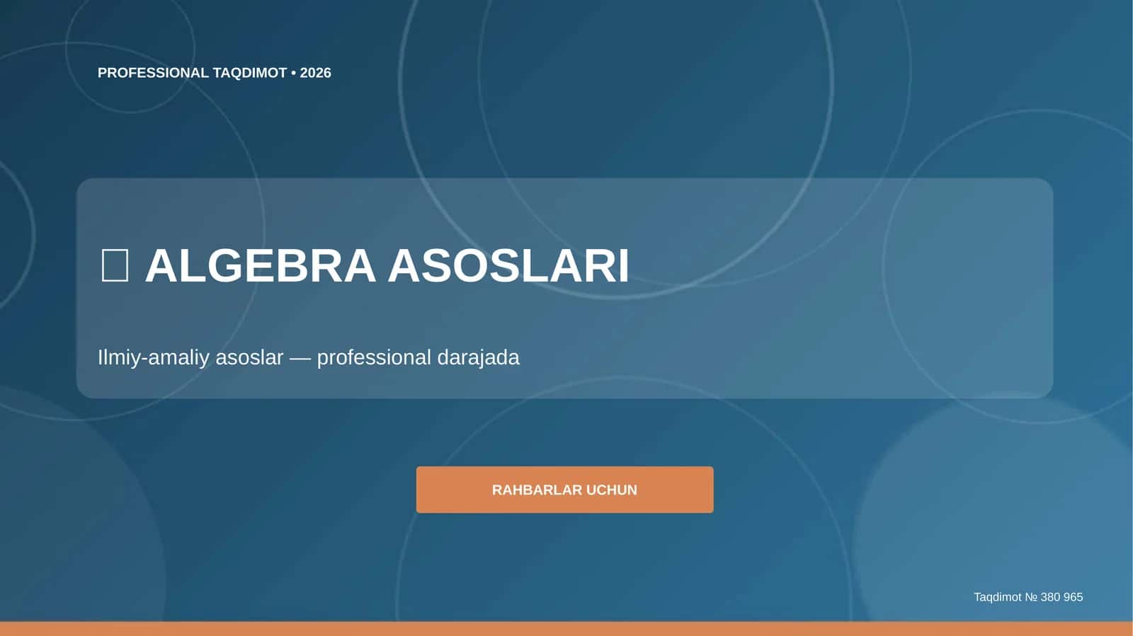 Algebra asoslari: ilmiy-amaliy asoslar (professional darajada) [rahbarlar uchun]