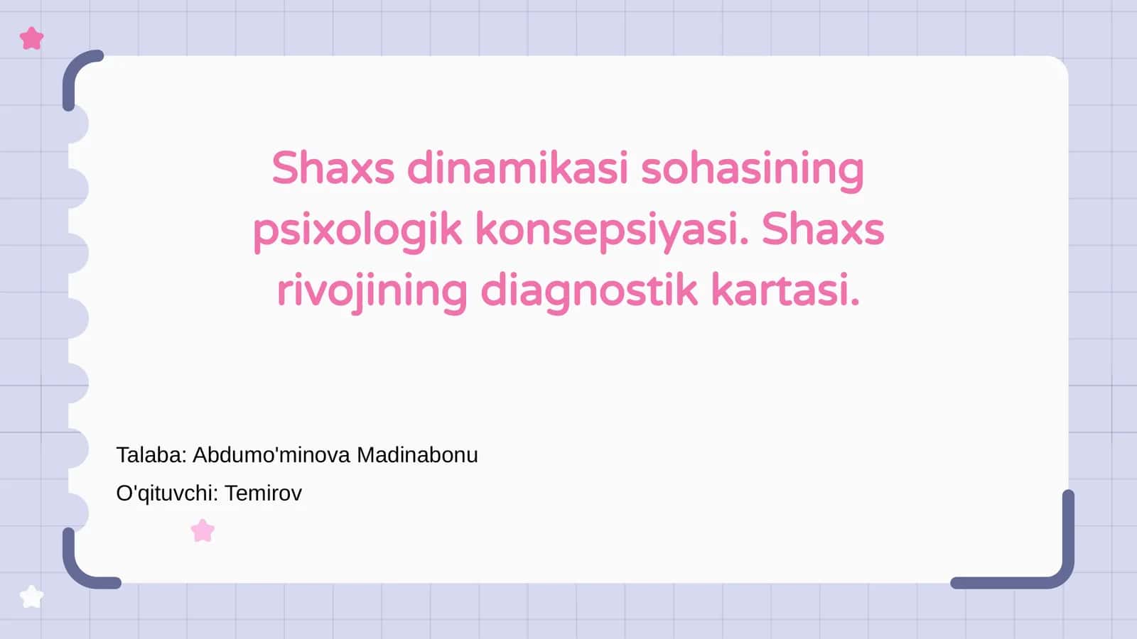Shaxs dinamikasi sohasining psixologik konsepsiyasi