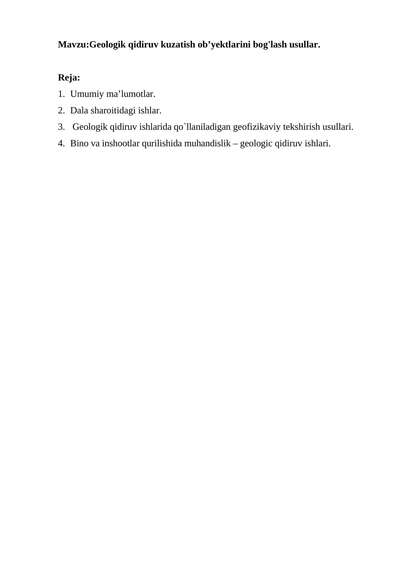 Geologik qidiruv kuzatish ob’yektlarini bog'lash usullar