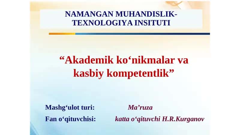 O‘Z-O‘ZINI BOSHQARISH VA SAMARADORLIK UCHUNJAVOBGARLIK