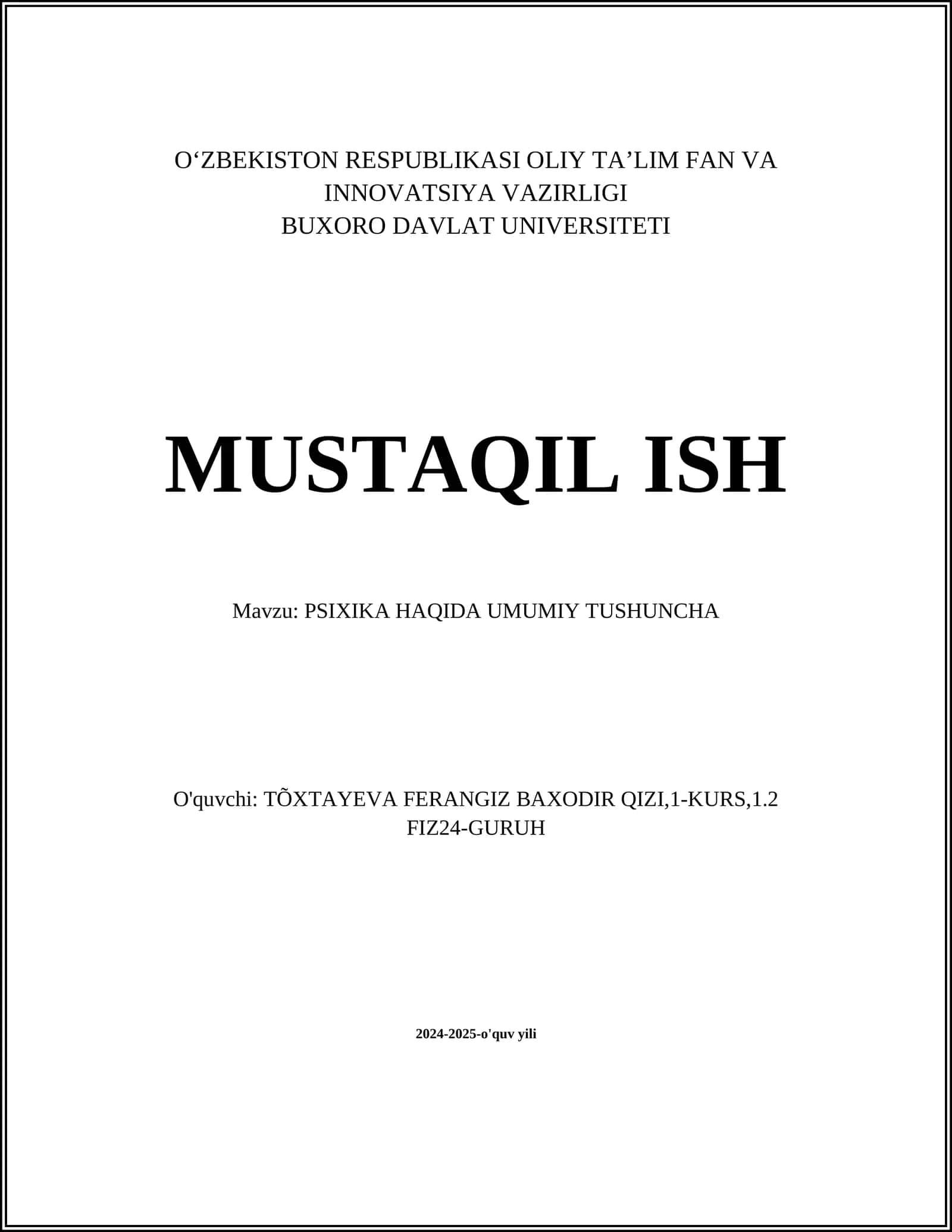 PSIXIKA HAQIDA UMUMIY TUSHUNCHA