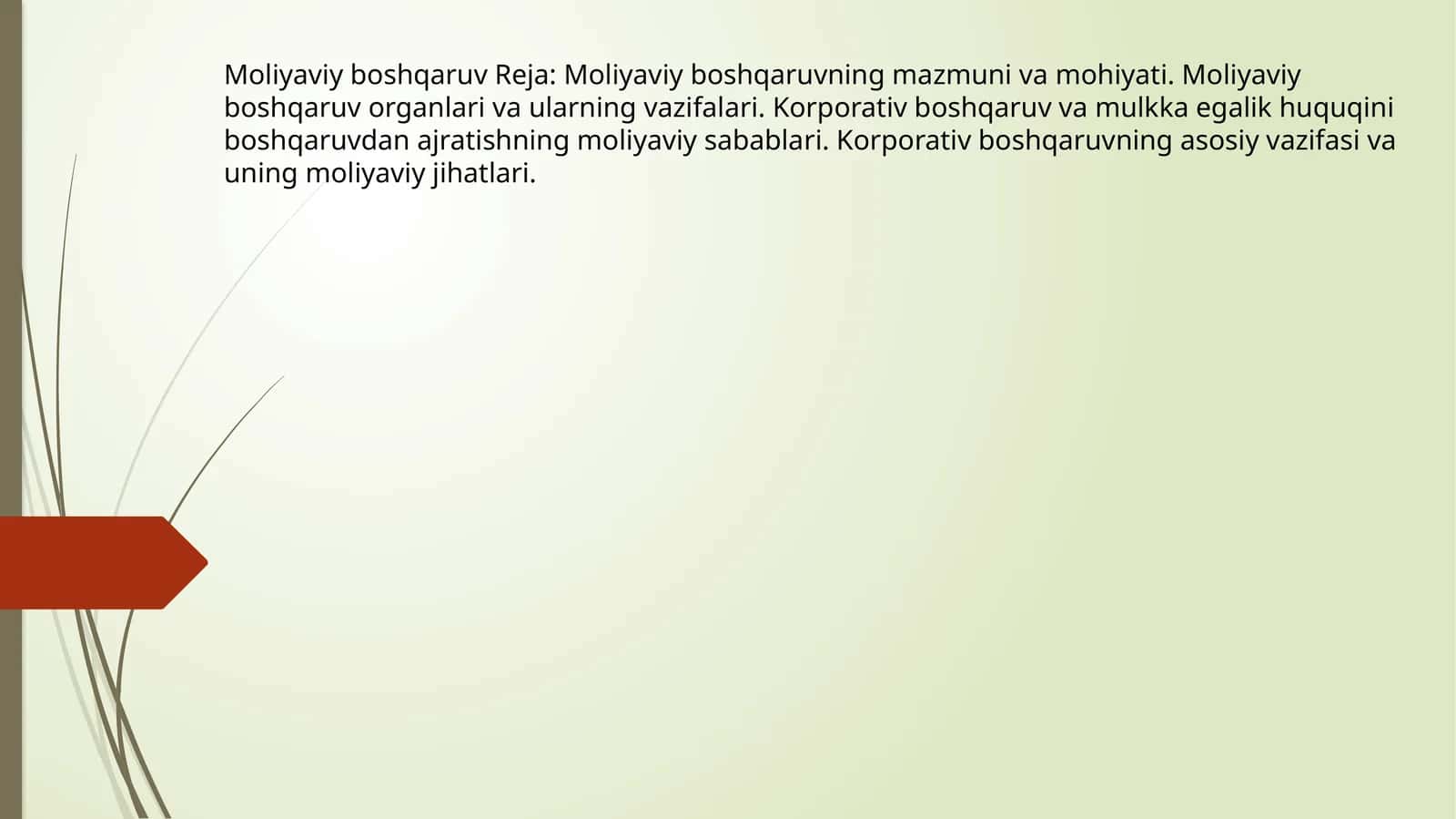 Moliyaviy boshqaruv Reja