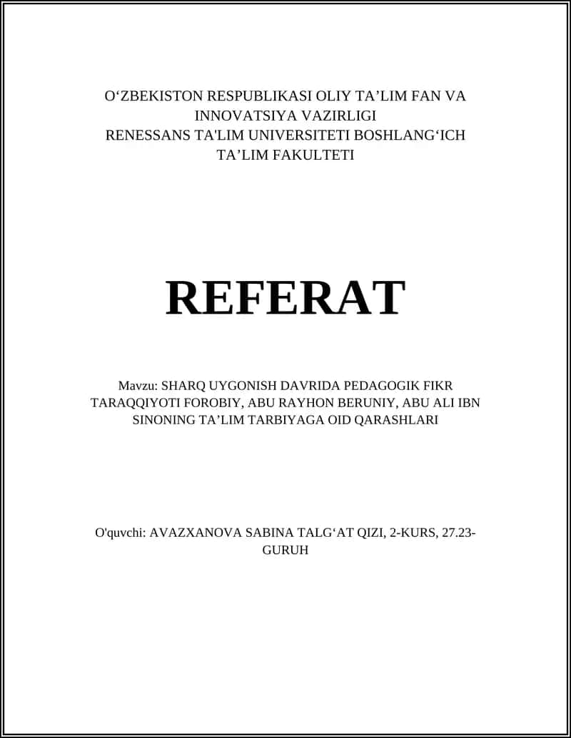 Forobiy va uning ta'lim va tarbiya haqidagi fikrlari