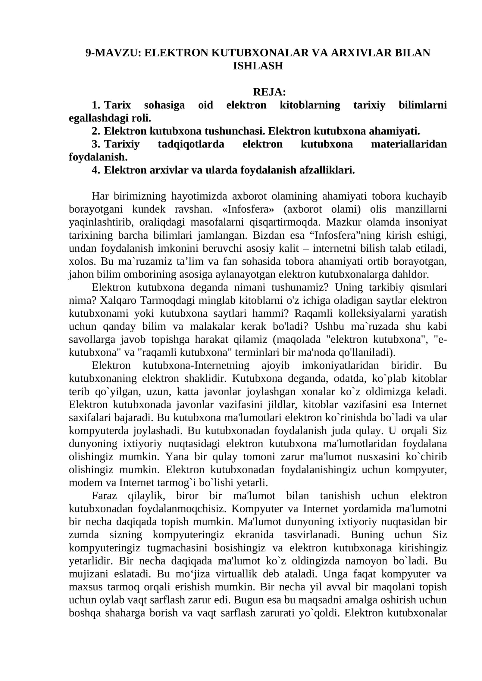 Elektron kutubxonalr va arxivlar bilan ishlash