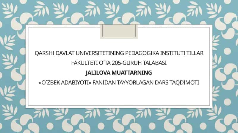 Uvaysiy lirikasining g’oyaviy-badiiy xususiyatlari