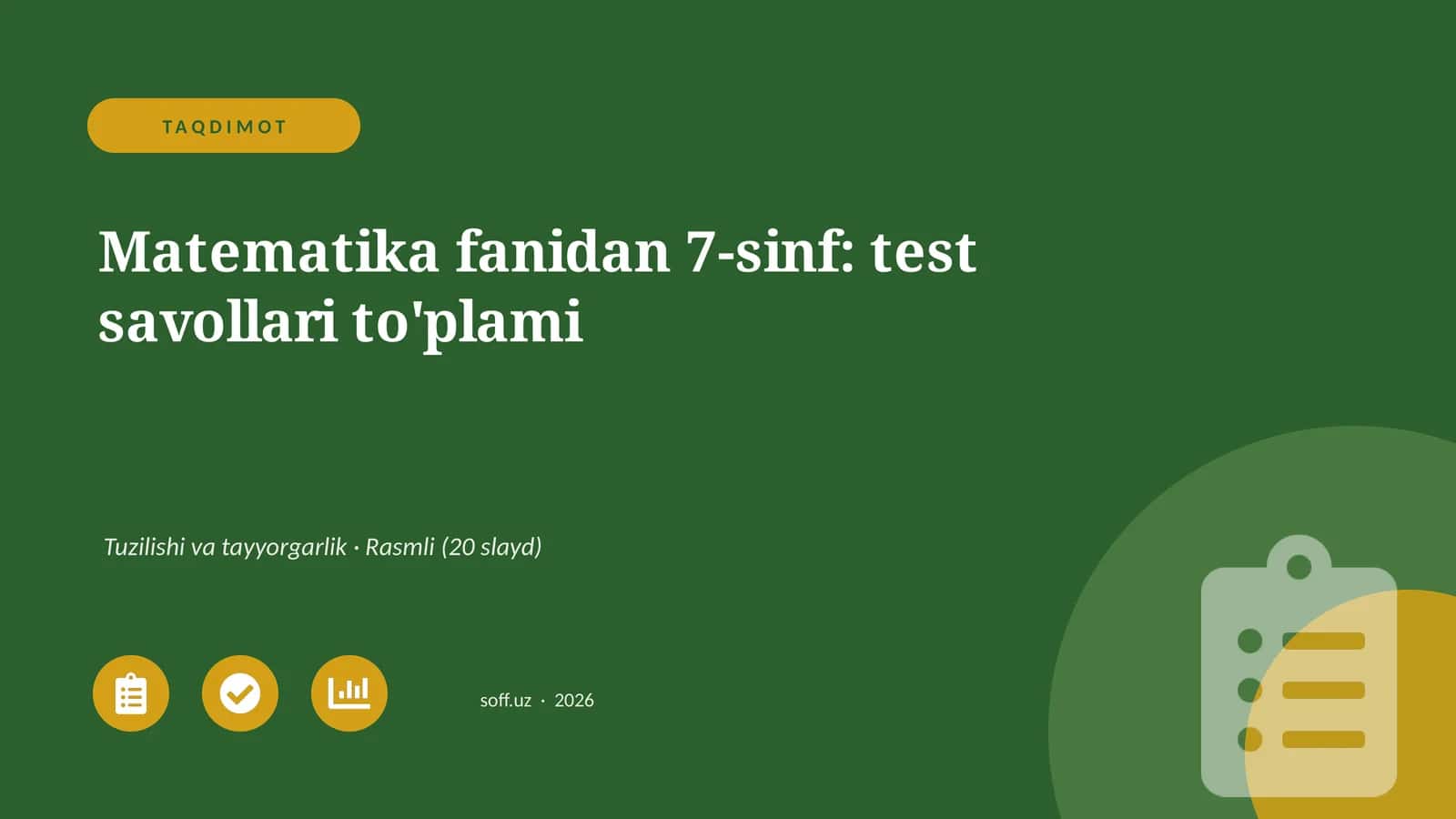 Matematika fanidan 7-sinf: test savollari to'plami