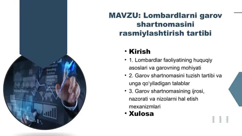 Lombardlarni garov shartnomasini rasmiylashtirish tartibi