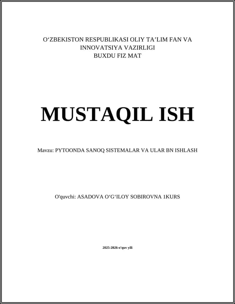 Pythonda Sanoq Sistemalar va Ular bn ishlash