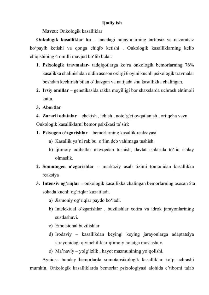 Onkologik kasalliklar