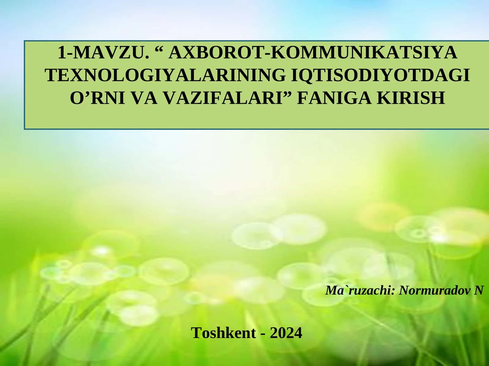 Iqtisodiyotda axborot-kommunikatsion texnologiyalari va tizimlar