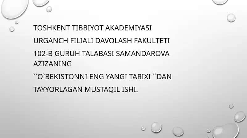 "O`BEKISTONNI ENG YANGI TARIXI"