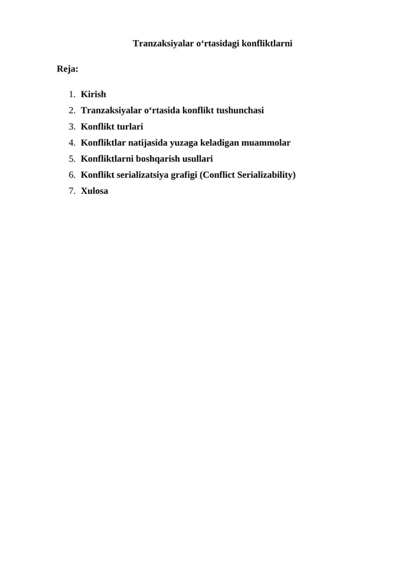 Tranzaksiyalar o'rtasidagi konfliktlarni