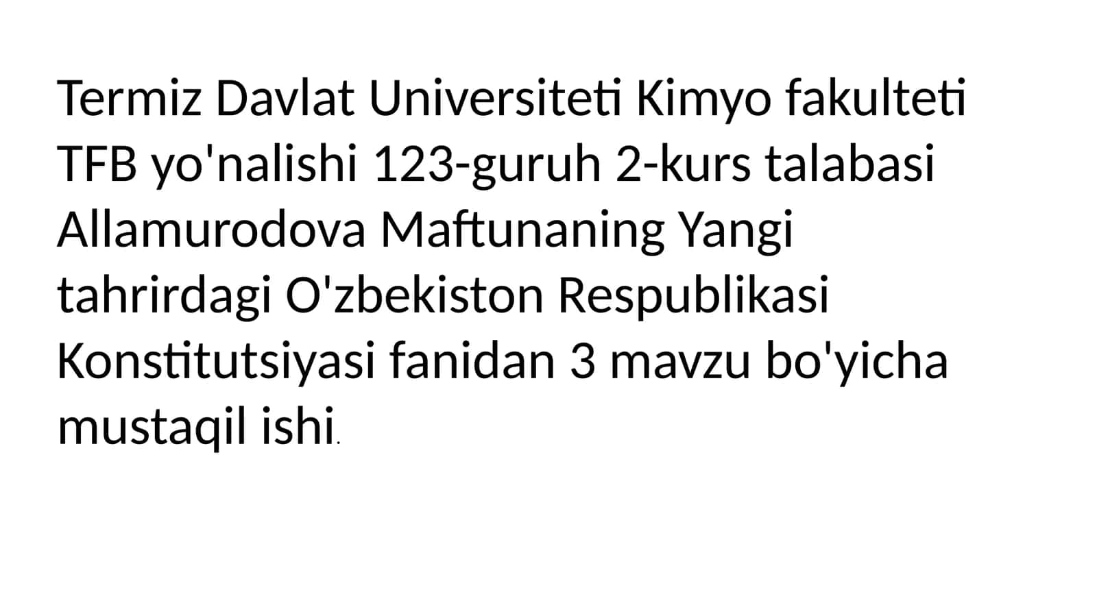 O‘zbekiston Respublikasi Konstitutsiyasidagi Inson Huquq va Erkinliklariga Doir Mavzular