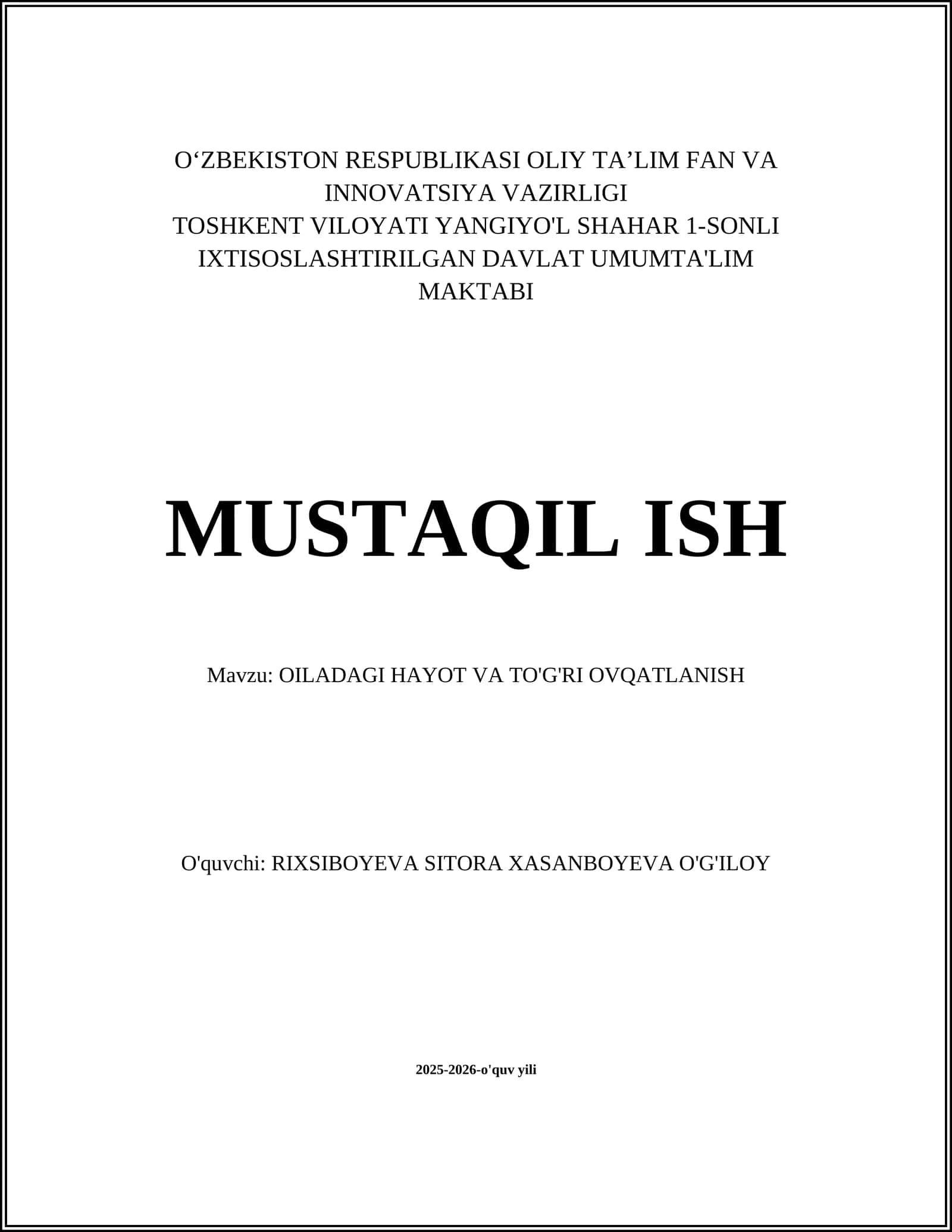 Oilaviy ovqatlanish rejasi va haftalik menyu tuzish