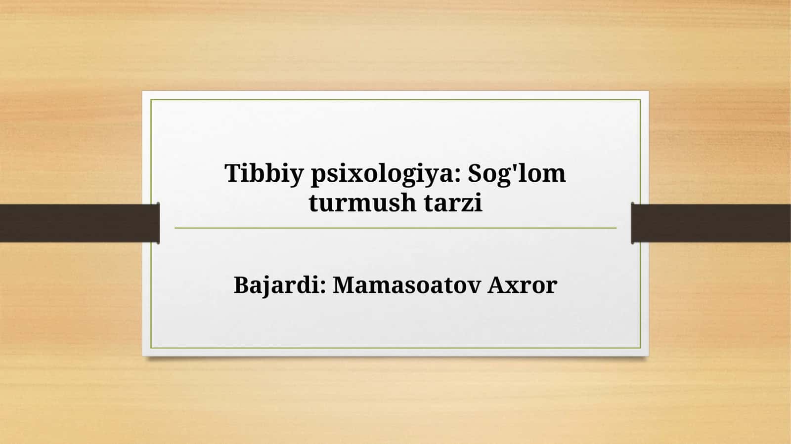 Tibbiy psixologiya: Sog'lom turmush tarzi