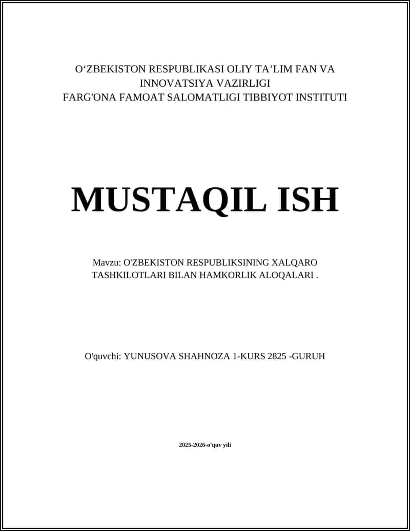 O'zbekiston Respublikasining Xalqaro Tashkilotlari Bilan Hamkorlik Aloqalari