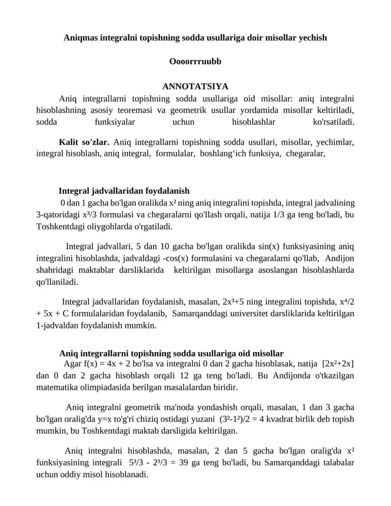 Aniqmas integralni topishning sodda usullariga doir misollar yechish